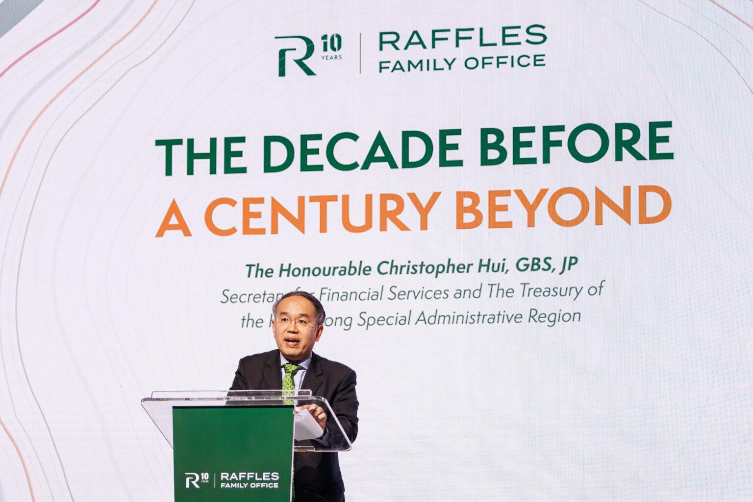 Welcome remarks by Chi Man Kwan, Group Chief Executive Officer, Raffles Family Office and keynote address by Christopher Hui, GBS, JP, Secretary for Financial Services and the Treasury of the HKSAR during Raffles Family Office Annual Forum 2025 at Four Seasons Hong Kong, Central, Hong Kong, on 8  October 2025, Hong Kong SAR, China.  Photo by : Sunny Hung / Ike Images